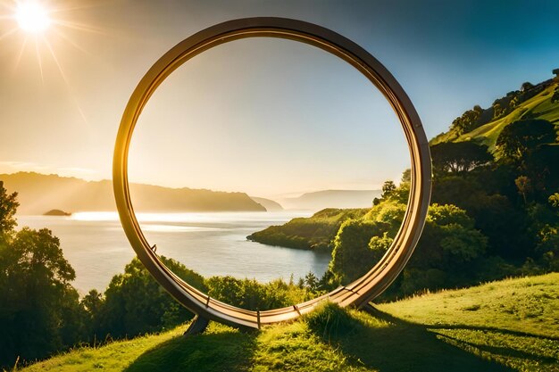 Photo a circular mirror is in the shape of a circle that is made of metal.