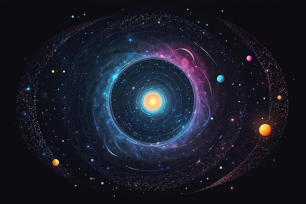 원형 입자 점 소용돌이 추상 은하 추상 천문학 과학 배경 우주 행성 도 개념