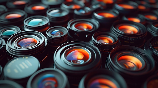 Photo circular pattern of vintage camera lenses closeup