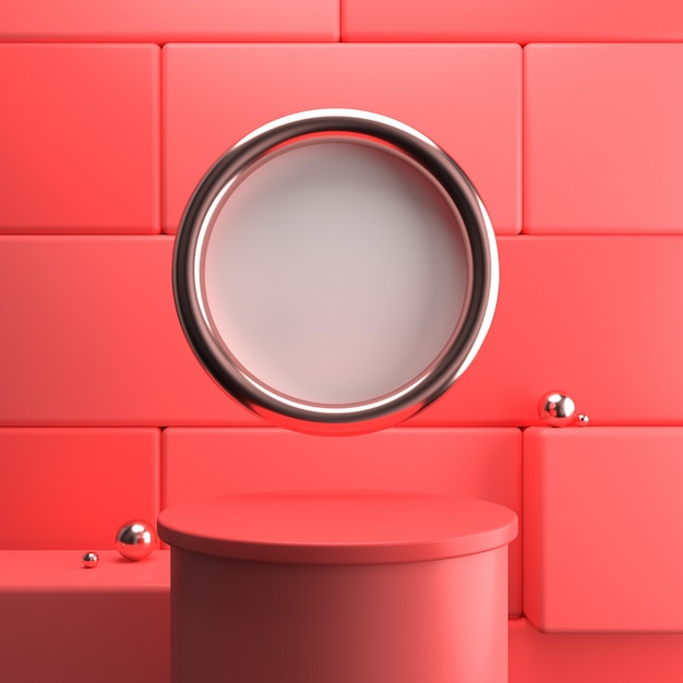 Circular photoframe and pink background