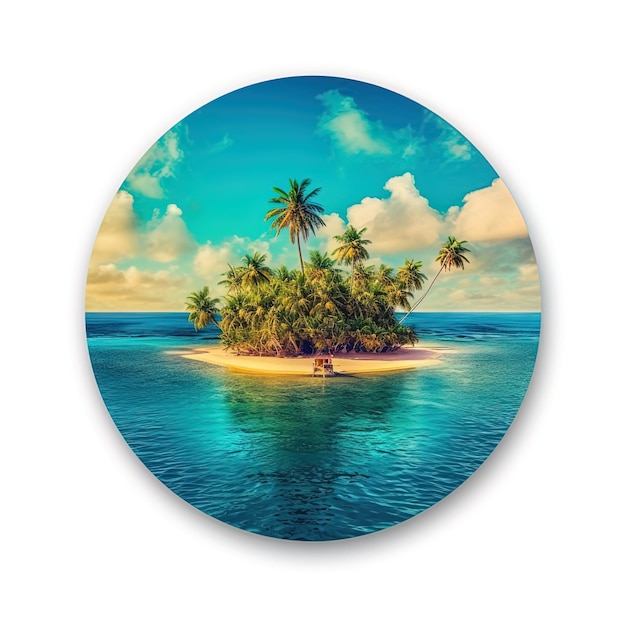 a circular picture of palm trees on a round disc