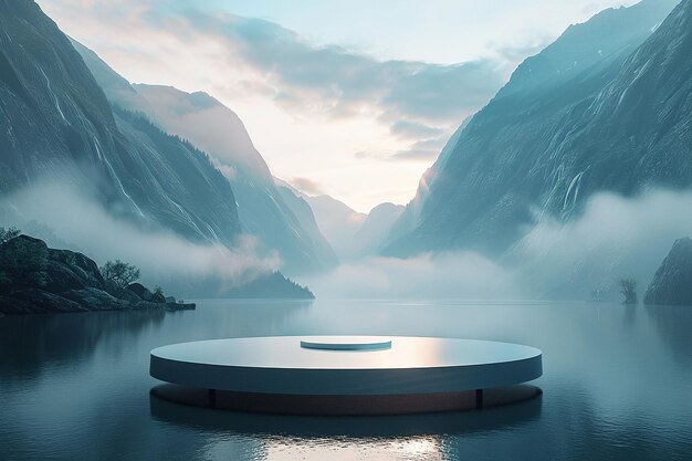 Photo a circular platform on the surface of a valley lake