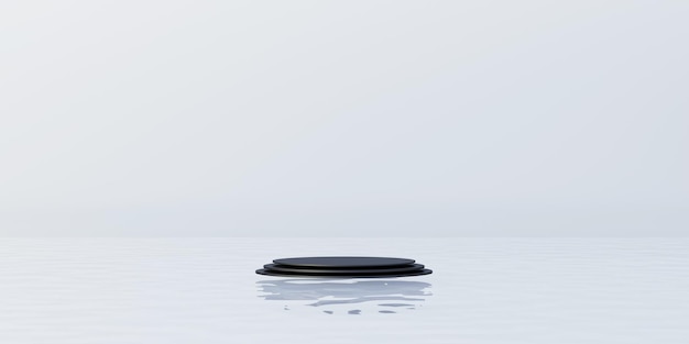 Circular podium on water surface Podium background Zen style Minimal ZEN style rock 3D illustration