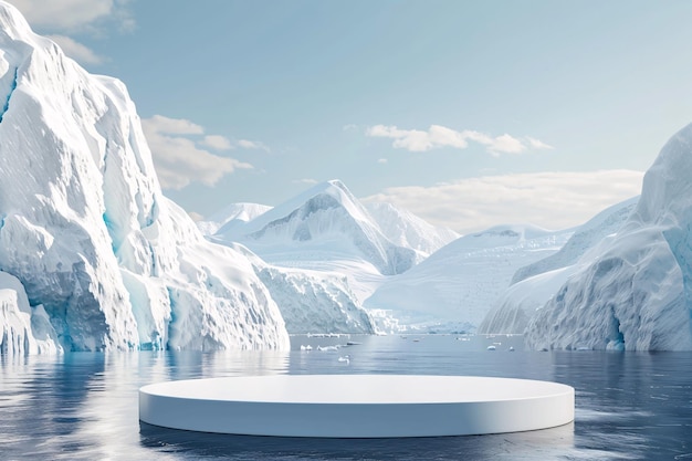 circular product podium stage presentaion with glacier background for advertisement ai generated