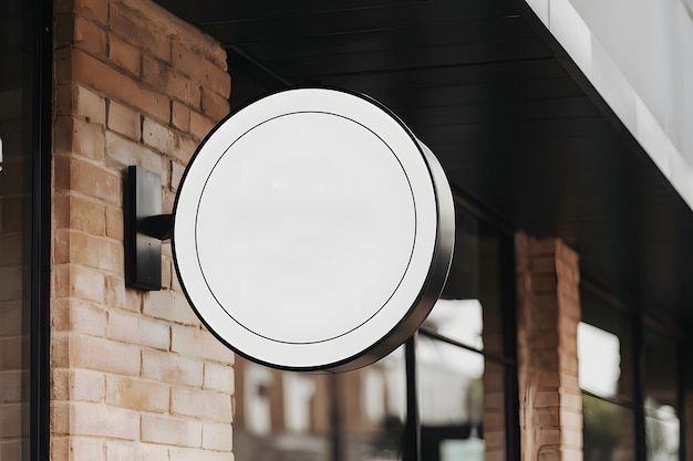 Circular sign mockup at cafe entrance