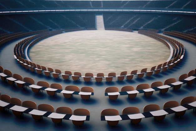 Circular Stadium Empty Seats Quiet Field Generative AI