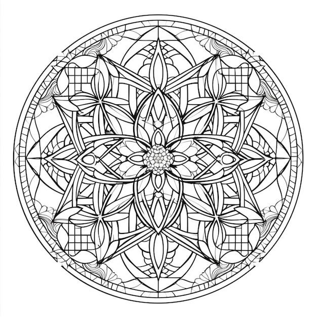 A circular stained glass design with a flower in the center generative ai