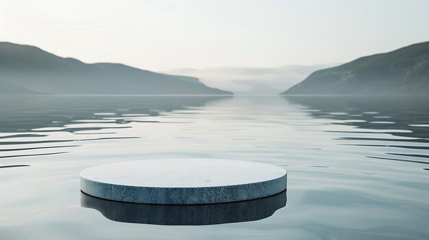 circular stone product display on a lake