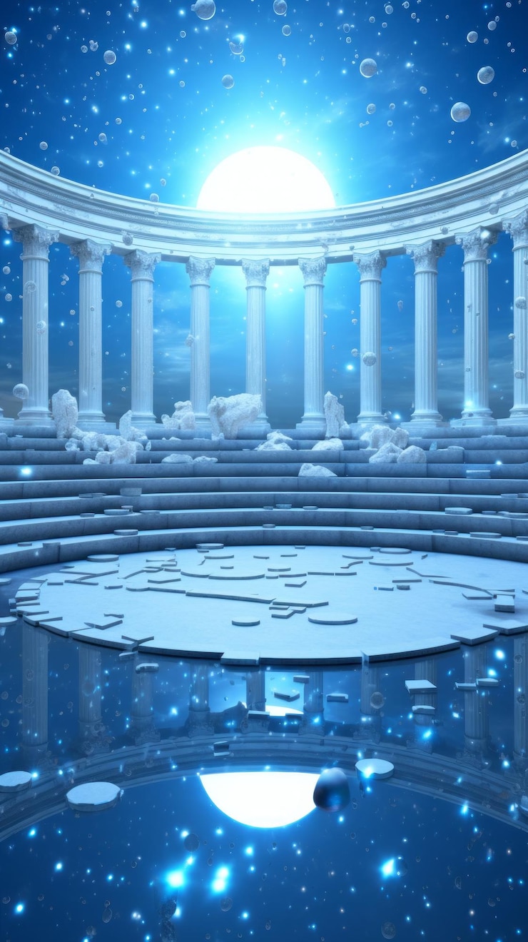 फोटो a circular structure with columns and a round pool