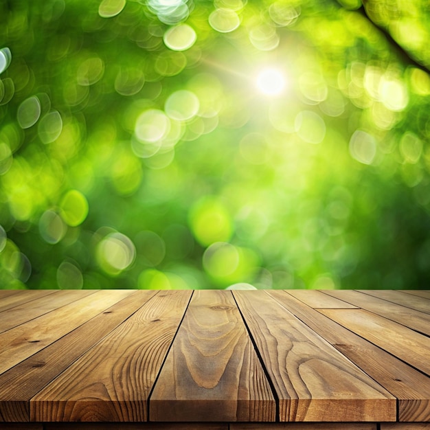 circular wooden display stand blurred nature background