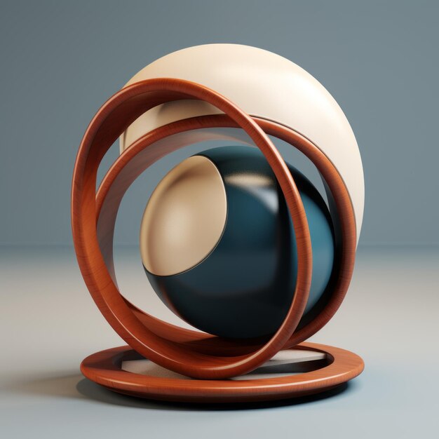 Circular Wooden Object With Blue Inside Vray Tracing Style