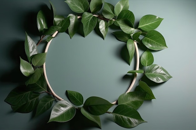 Circular wreath made of green leaves Generative AI