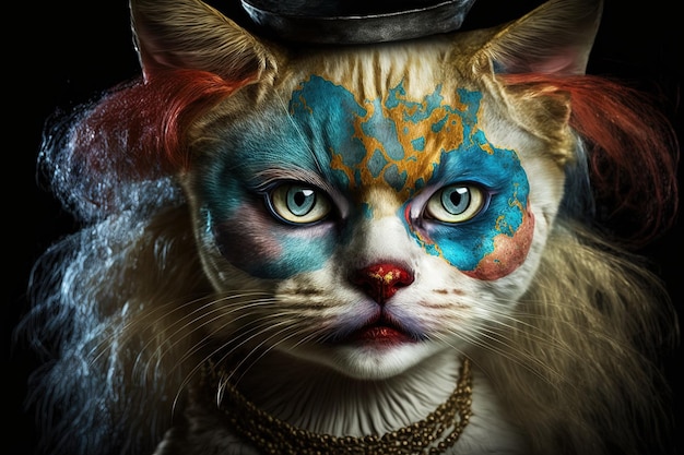 Circus cat clown illustration generative ai