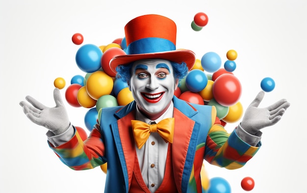 Цирковой клоун 3D комикс на белом фоне