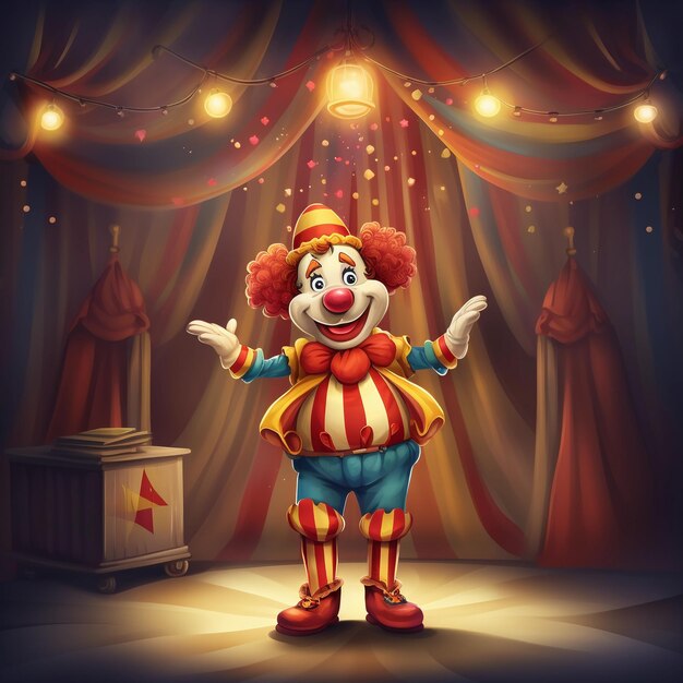 Foto un clown di circo si esibisce sul palco ai generativa