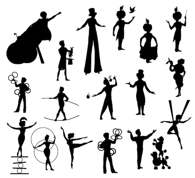 Photo circus performers black silhouettes vector artists