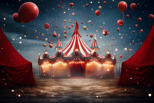 A circus tent adorned with balloons and confetti Generative Ai