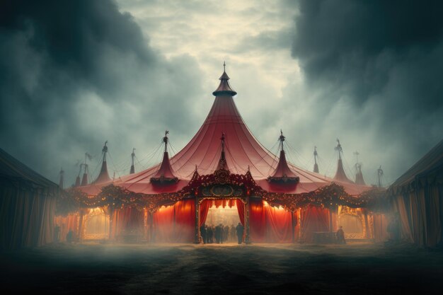 circus tent in a fog