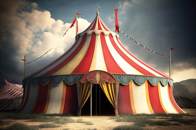 Circus tent front view retro circus tent AI