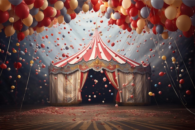 Circus tent met ballonnen en confett