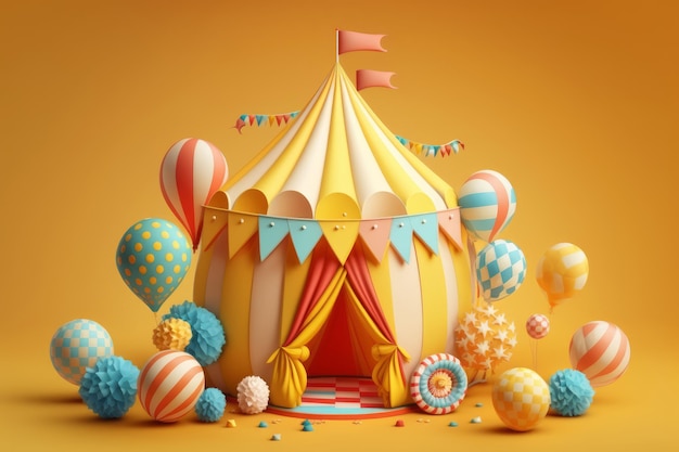 Circus tent with balloons and confetti Generative AI