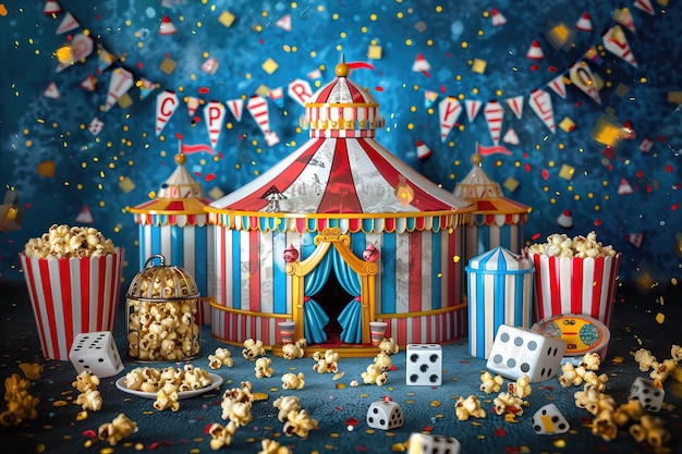 Photo a circus tent with a bunch of popcorn on it