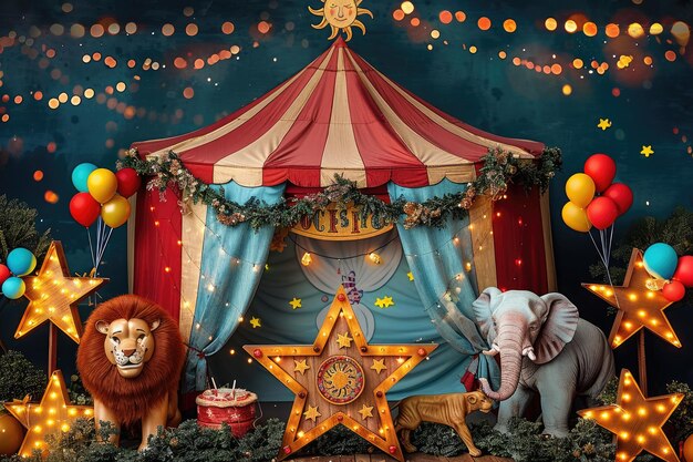 a circus tent with a circus tent with a star on the top