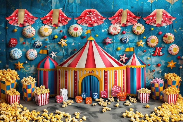 a circus tent with a lot of toys and a toy circus tent