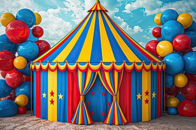 Photo a circus tent with a red yellow and blue curtain