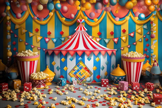 Photo a circus tent with a red and yellow striped canopy