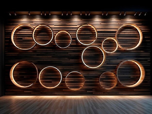 Cirkel houten muur ontwerp op lege kamer interieur achtergrond Modern design architect ruimte Ai generatieve illustratie