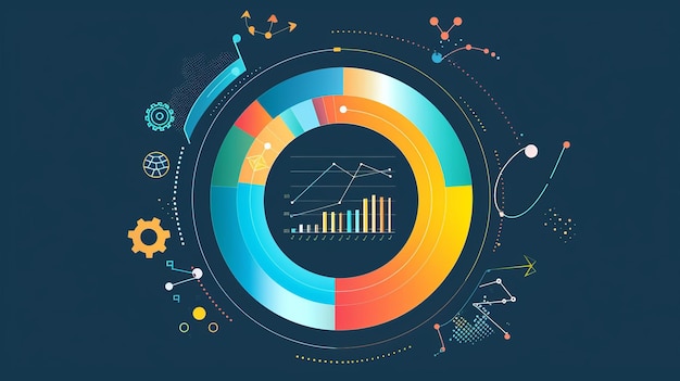 Foto cirkeldiagram met infografische elementen statistisch en boekhoudkundig concept