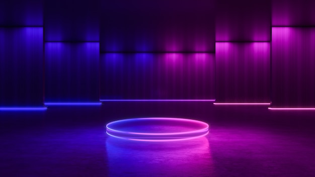 Cirkelfase met neonlicht, abstracte futuristische achtergrond, ultraviolet concept, 3d render