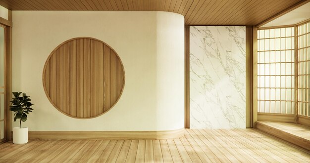 Cirkelvenster in Japanse stijl op lege kamer minimalistisch interieur