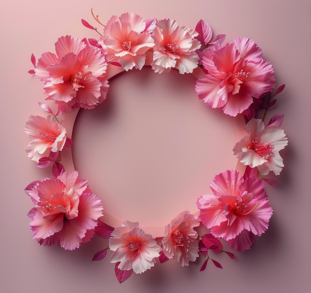 Cirkelvormig frame met roze bloemen