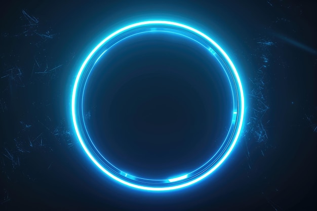 Cirkelvormige blauwe en witte neonlichten op een zwarte achtergrond