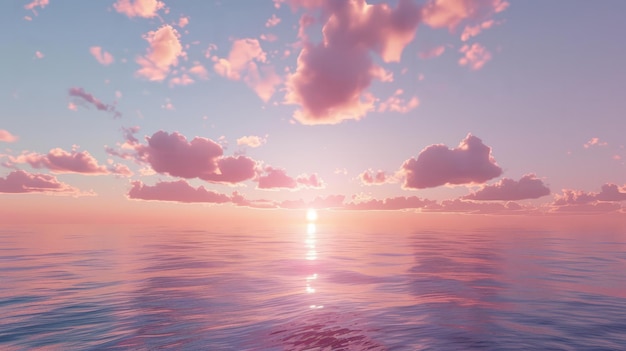 Cirrus clouds tinted pink by the sun at sunset over a calm blue ocean