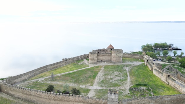 Citadel of ancient fortress Akkerman on the Dniester estuary, in Odessa region, Ukraine. aerial view.