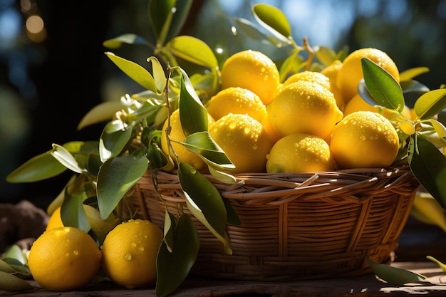 citroenen in een mand in de olijfgaard