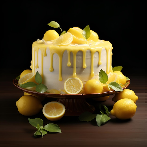 Citroenkoek Zoet dessert met citrusvruchten Realistische illustratie AI-generatie