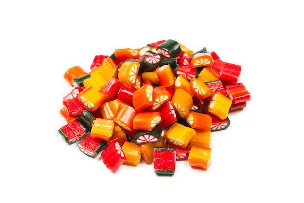 Citrus colorful candies. Jelly sweets, top view.