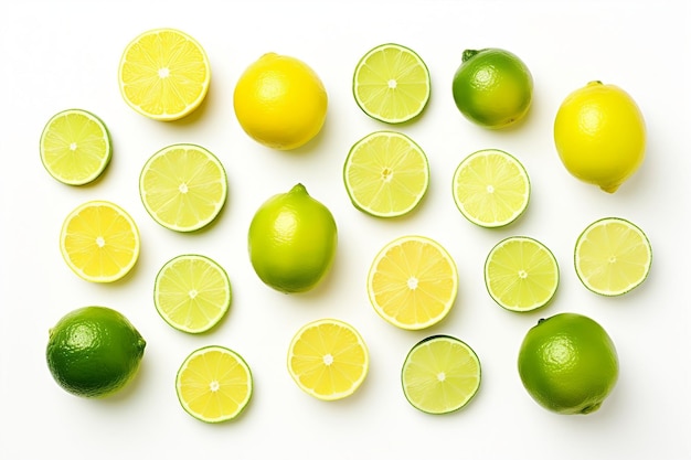 Citrus Delight Vibrant Lime and Lemon on White Background Generative AI