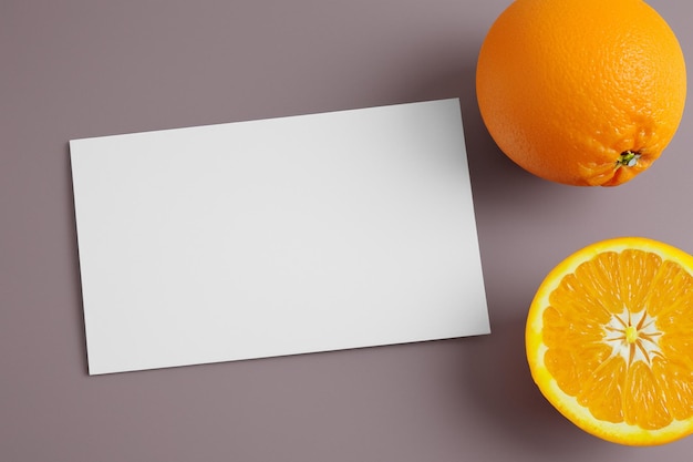 Photo citrus elegance white paper mockup enlivened by the zesty aura of fresh oranges