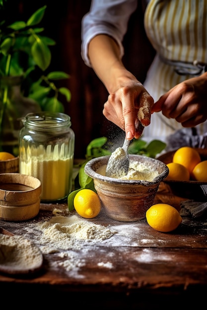 Citrus Essence Grating Lemon Zest with a Fine Grater Infusing Baking Ingredients with a Zesty Aro (シトルスエッセンス・グレーティング・レモン・ゼスト・ウィズ・フィーン・グレーター) は,ベーキング材料に熱いアロを注入している.