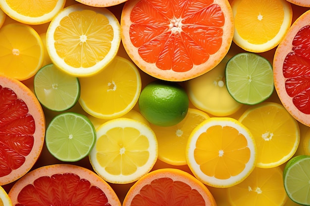 Citrus fruit background Lemon lime grapefruit orange