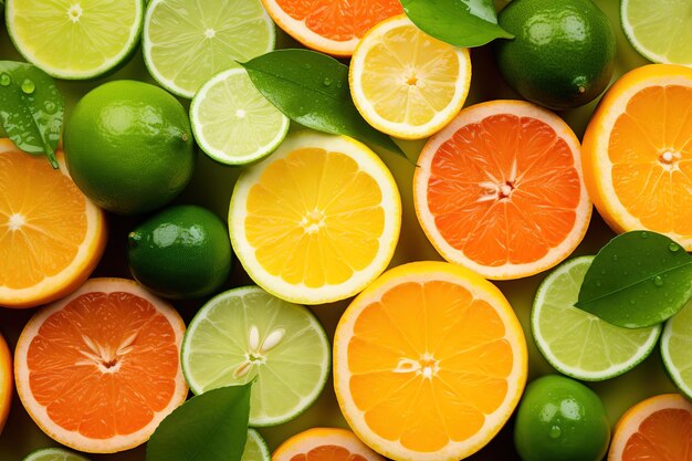 Citrus fruit background Lemons limes grapefruits and oranges