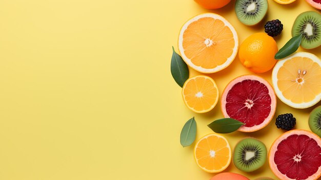 Citrus fruit on yellow background