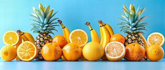 Photo citrus fruits assortment on a vibrant background healthy lifestyle concept summer freshness variety in nutrition