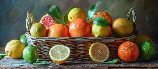 Photo citrus fruits in basket painting