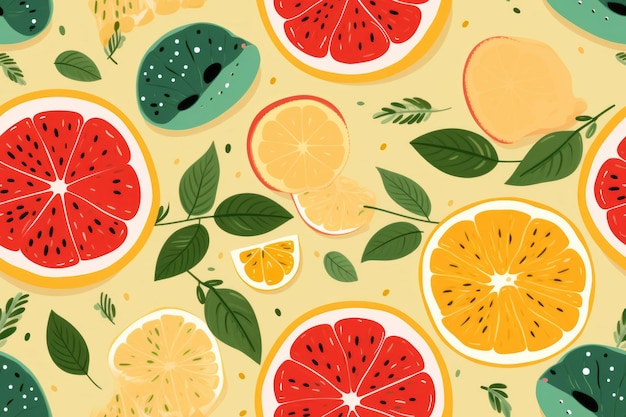 citrus fruits and leaves are shown in this pattern